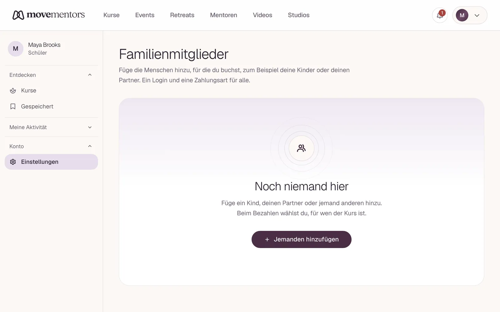 Familienmitglieder in deinen Kontoeinstellungen.