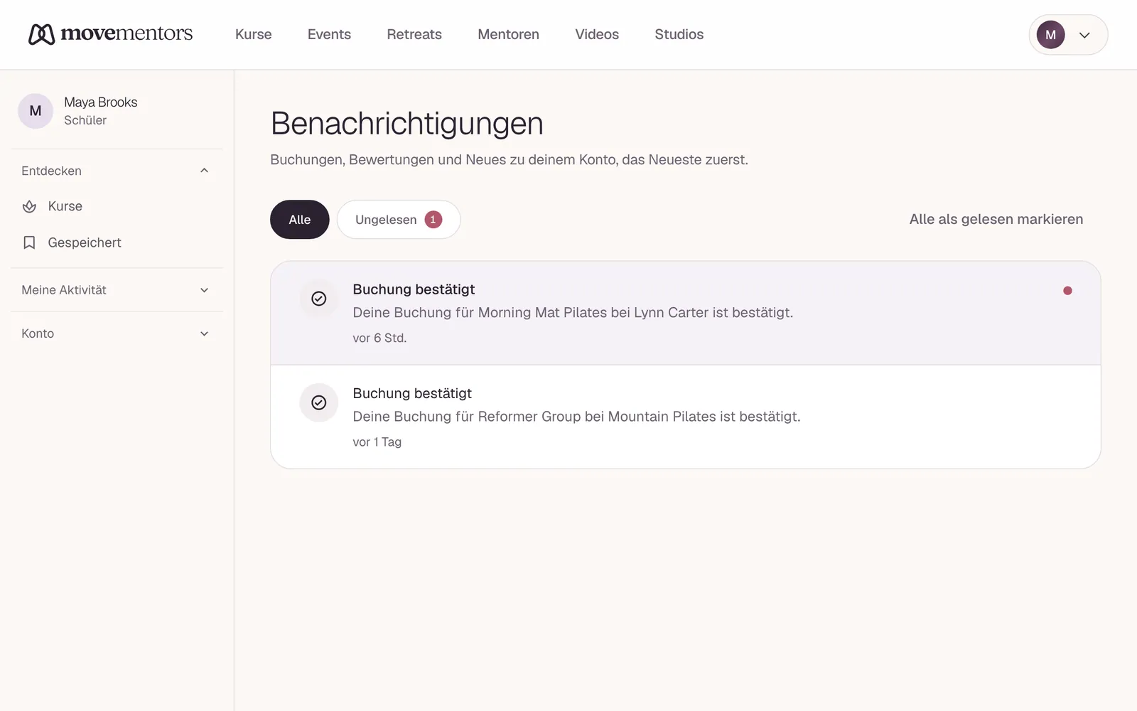 Deine Benachrichtigungen. Ungelesene sind markiert.