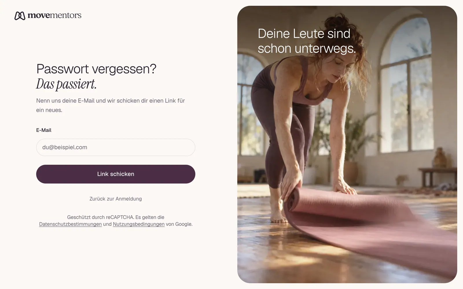 Gib hier deine E-Mail-Adresse ein und wir schicken dir einen Link für ein neues Passwort.