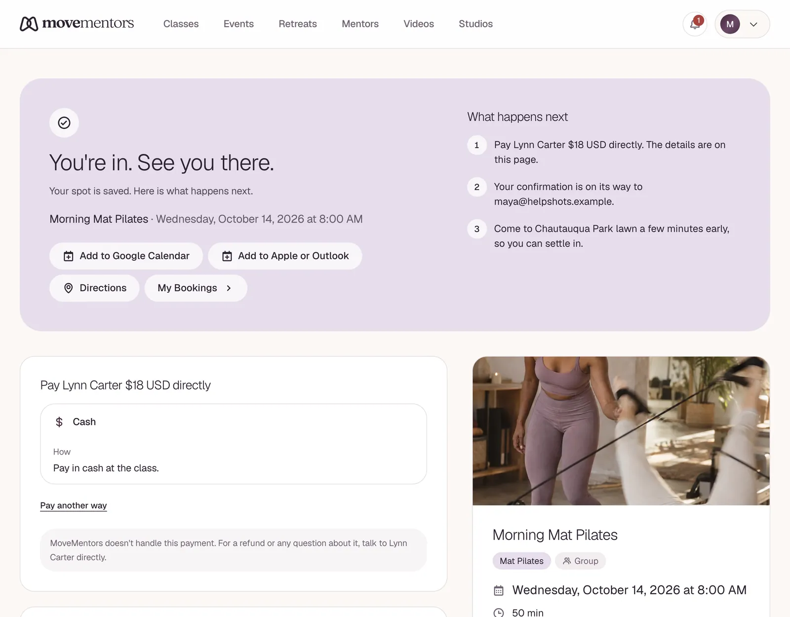 The confirmation page you see right after booking.