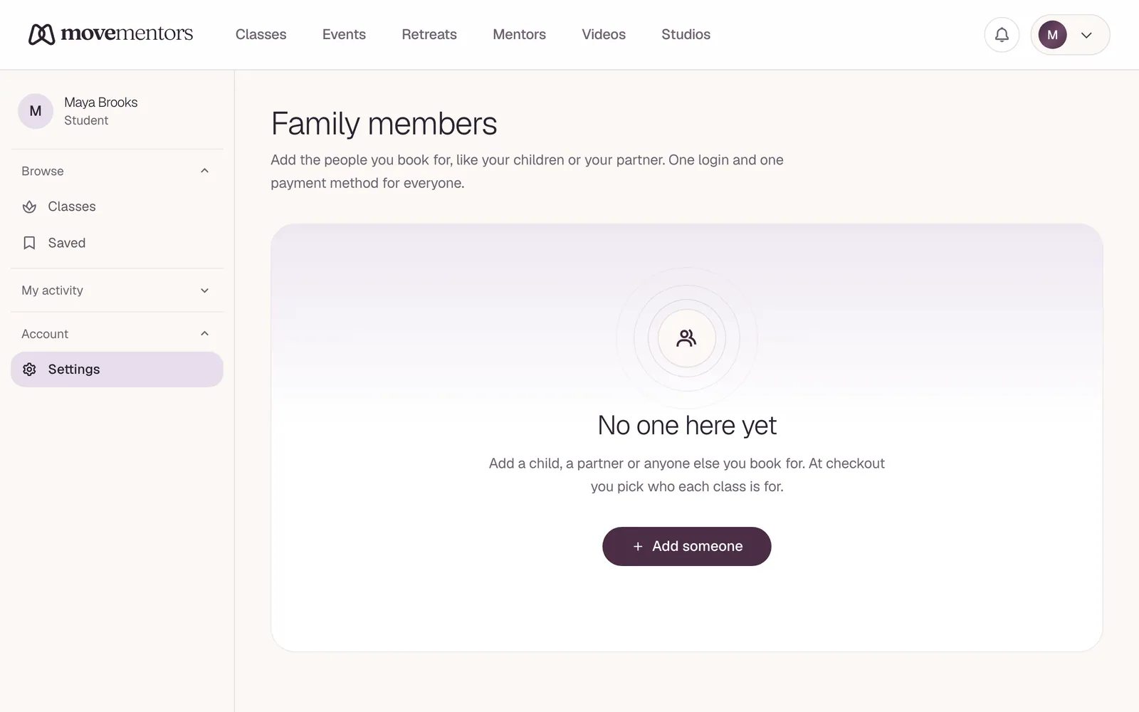 Family members in your account settings.