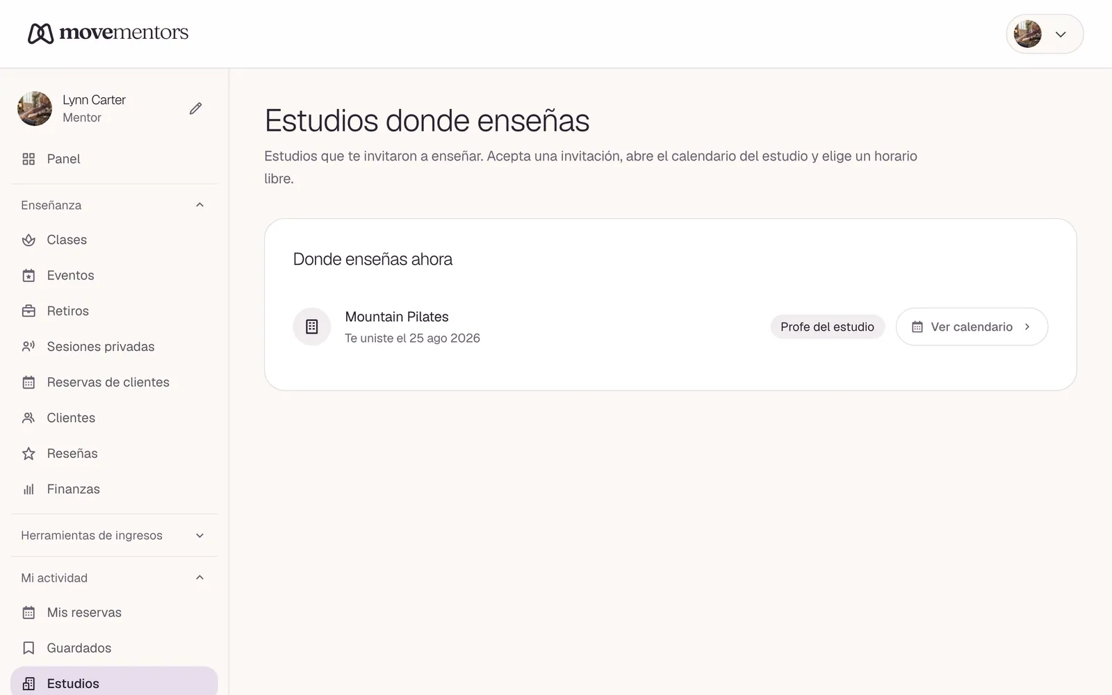 Los estudios donde das clase, en tu panel de mentor.