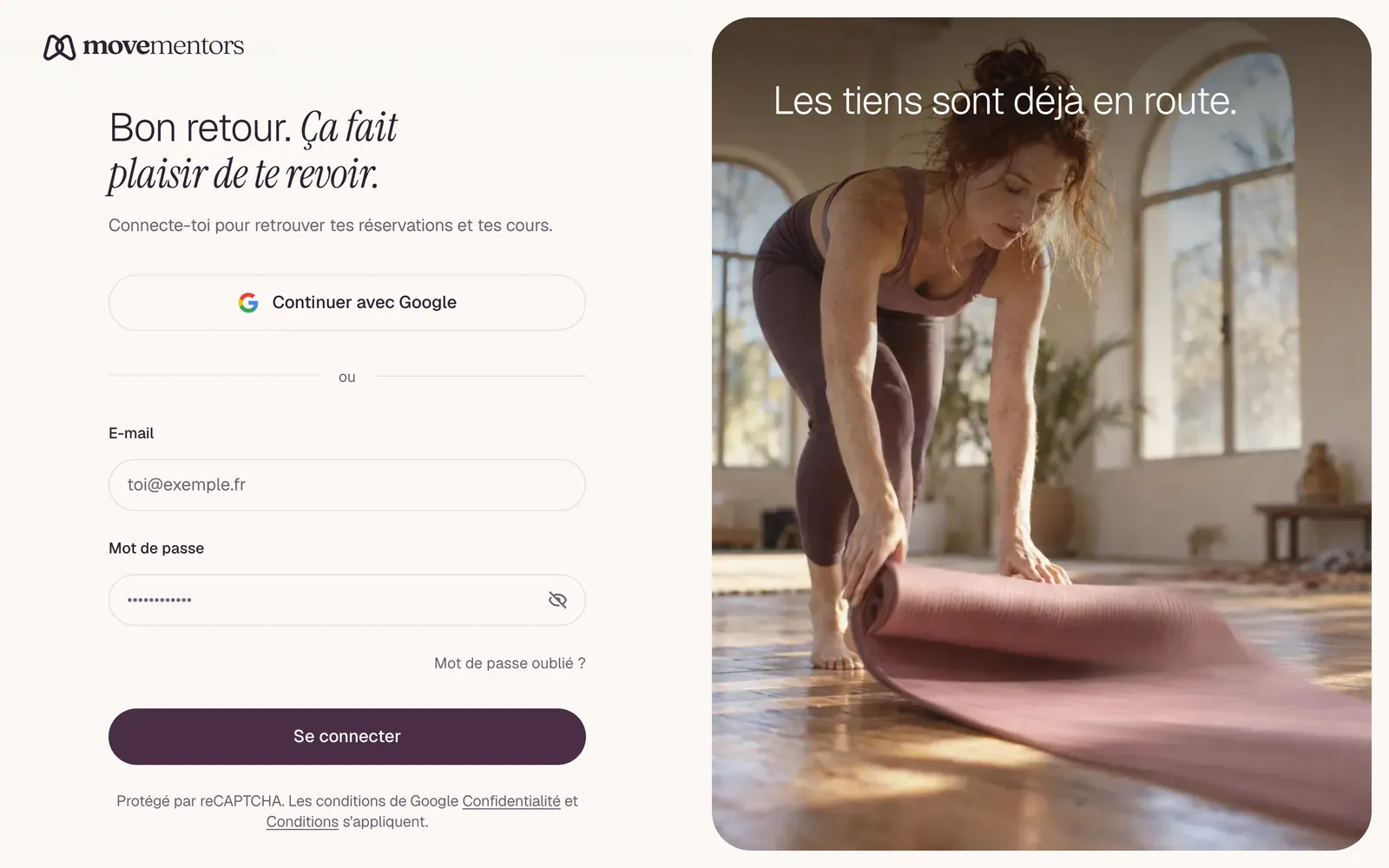 La page de connexion.