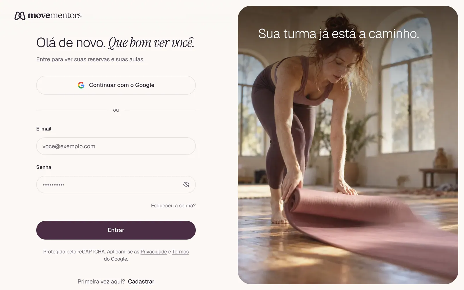 A página de login.